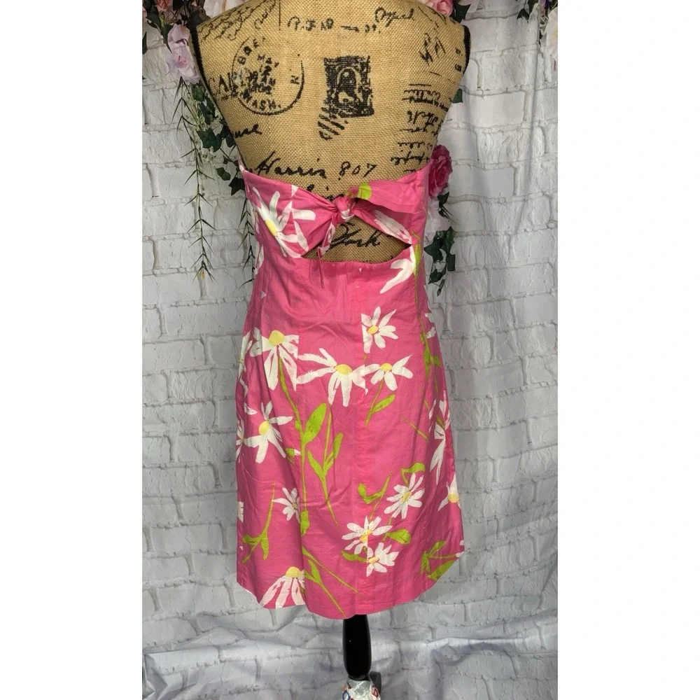 Lilly Pulitzer Strapless Pink Daisy Floral Cotton Dress Size 10 Resort Preppy - Picture 5 of 11
